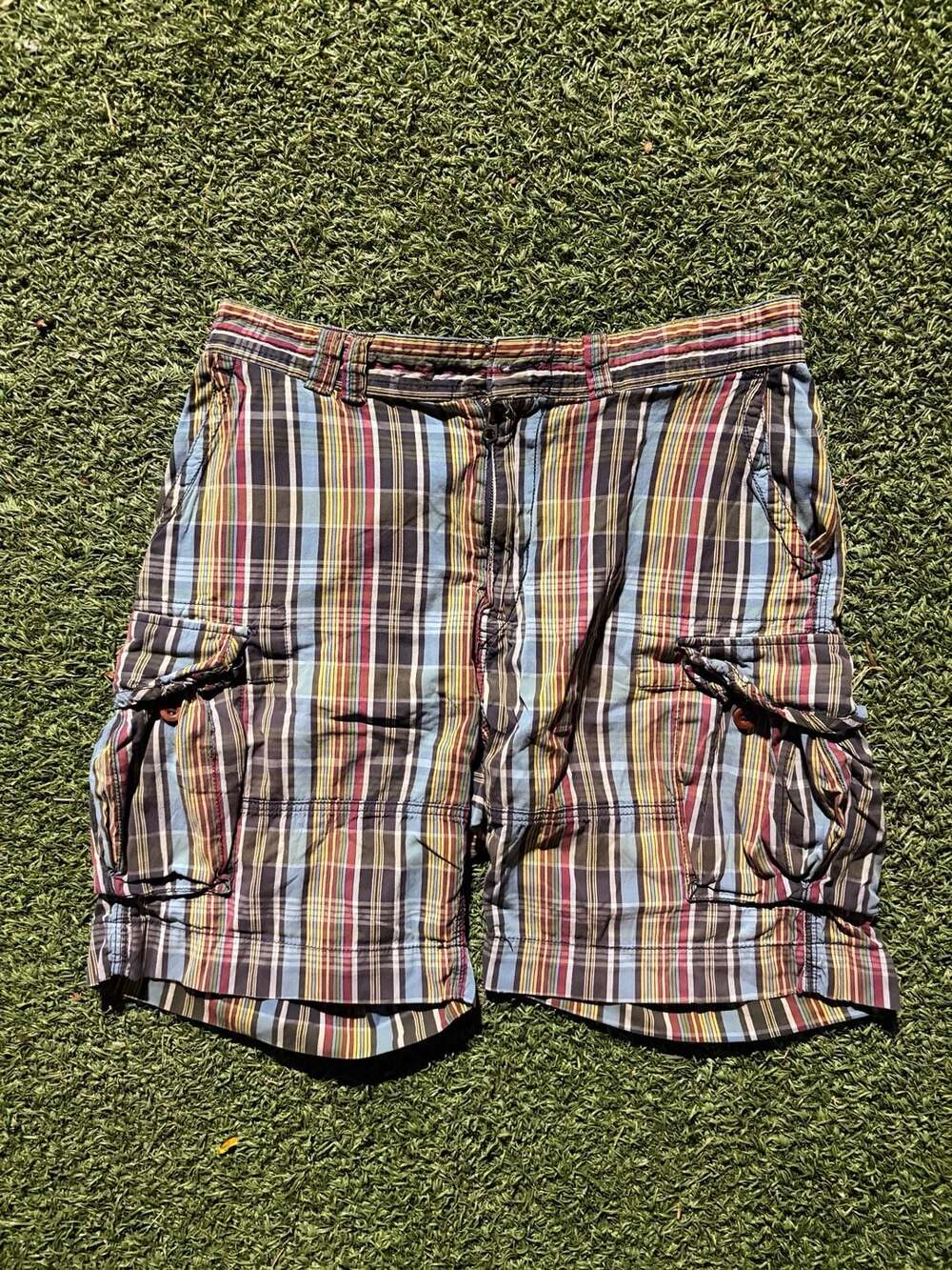 Polo Ralph Lauren Plaid Cargo Shorts Size 34-36 Multicolor Cotton Casual Bermuda